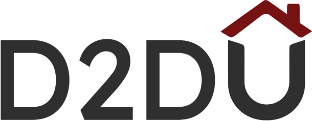 D2du logo with a stylized red house roof accentuating the letter 'u'.