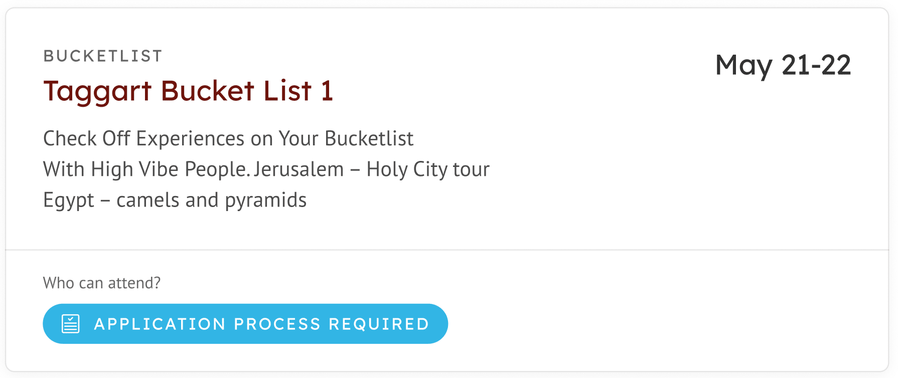 Taggart Bucket List