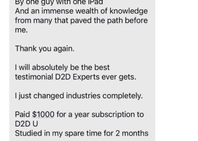 A screenshot of a text message conversation where one person is excitedly sharing their success in marketing, having spent no money on ads and securing multiple contracts, with the other person congratulating them on their achievement.