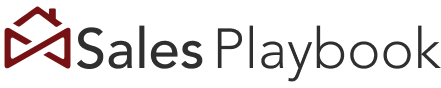 Sales playbook logo with a stylized, abstract representation of an upward trend and a playbook strategy symbol integrated into the text.