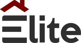 The image is a logo that combines a red swoosh accent above the word "elite" written in a bold, black font.
