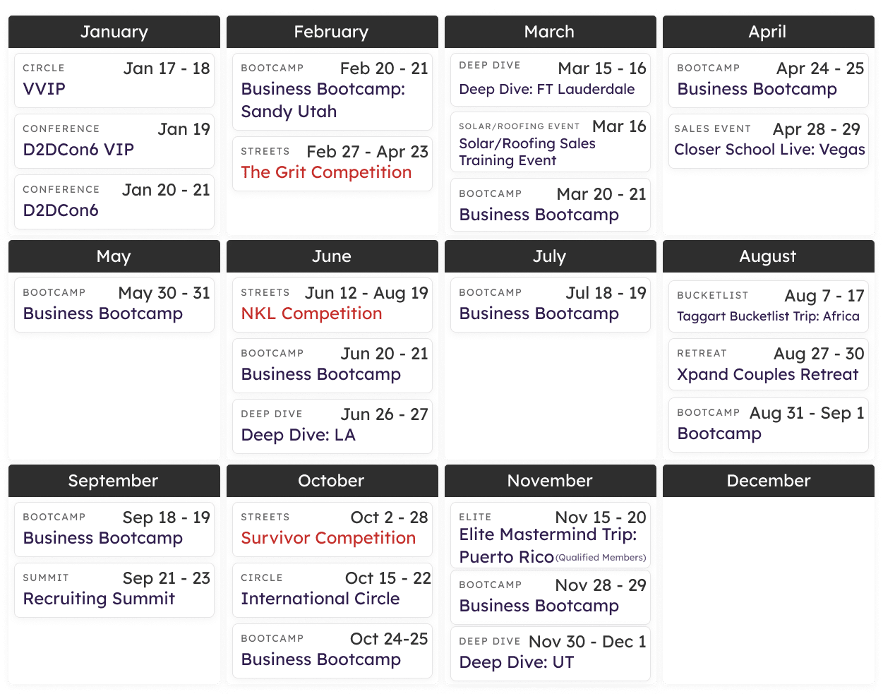 2023 Calendar Of Events