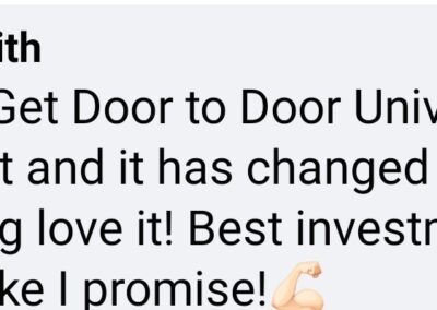 The image displays a screenshot of a testimonial from an individual named chad smith, expressing high enthusiasm and satisfaction with a product or service called door to door university. he strongly endorses it as the best investment for one's career.