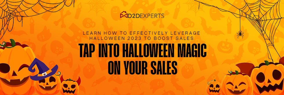 "Halloween-themed banner showcasing magical elements and sales boost strategies for 2023"