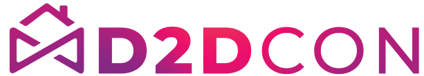 Logo for D2DCON8, featuring the text "D2DCON" in white and the number "8" in a gradient of pink to purple on a black background.