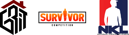This image features the logos of three entities: First is a red and black stylized house symbol; second is the "Survivor" logo in bold with an orange gradient and a person silhouette; third is the NKL logo with a silhouette of a person in red and blue and text underneath.