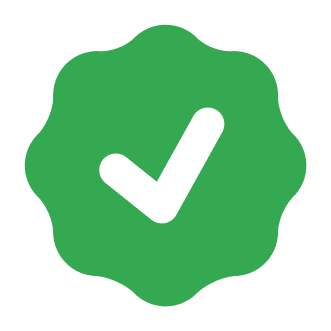 A green checkmark icon with a scalloped, circular background. The checkmark is black and centered within the green badge, symbolizing verification or approval.