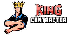 Logo featuring a strong man in a royal crown with folded arms on the left. The text "King Contractor Agency" is on the right, with "King" in large red letters and "Contractor Agency" in smaller white letters.