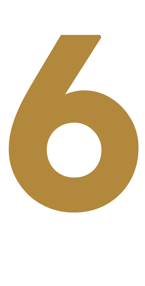 A large, bold, gold-colored number six centered on a light gray background.