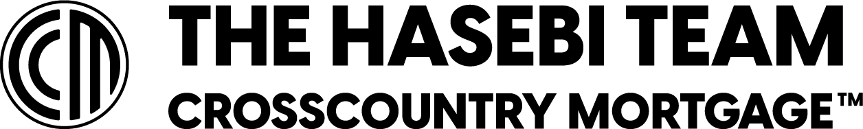 Logo for The Hasebi Team at CrossCountry Mortgage, featuring a circular CCM symbol on the left and bold black text to the right.