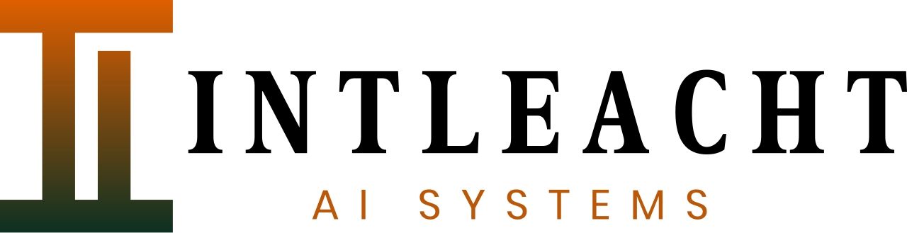 Logo for "INTLEACHT AI SYSTEMS" with a stylized "II" design on the left in shades of brown and green; "INTLEACHT" in bold black letters and "AI SYSTEMS" below in orange.