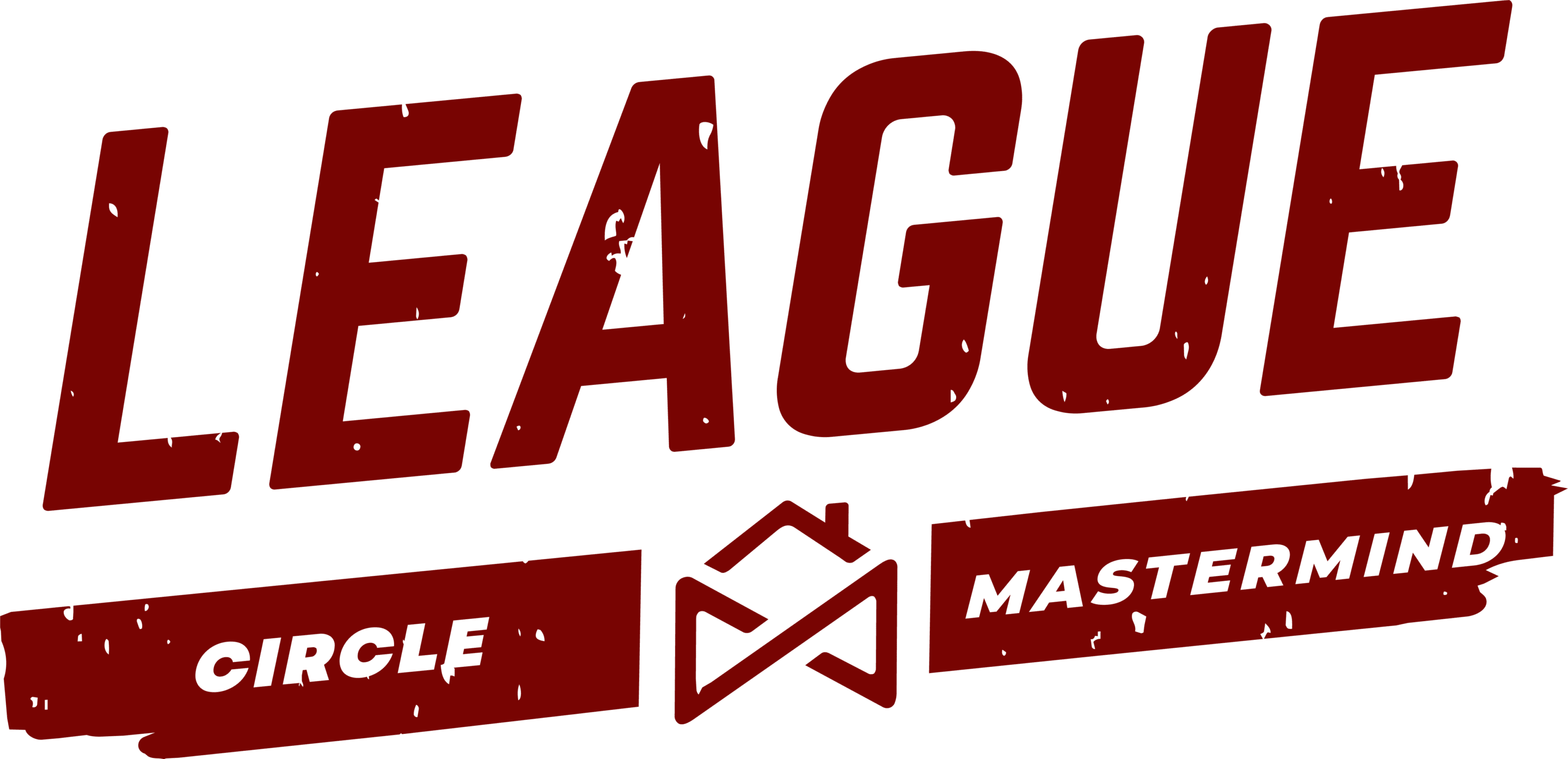 League Circle Mastermind The image features the word “LEAGUE” in bold, red, distressed text. Below, a symbol is flanked by “CIRCLE” on the left and “MASTERMIND” on the right in white text on red banners.